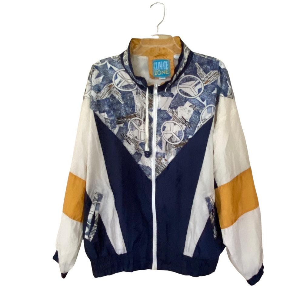 Vintage Lightweight Climate Zone Front Zip Retro Peace Sign Windbreaker Size 18